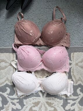 Lace Push-Up Bra Trio in Brown, Pink & White